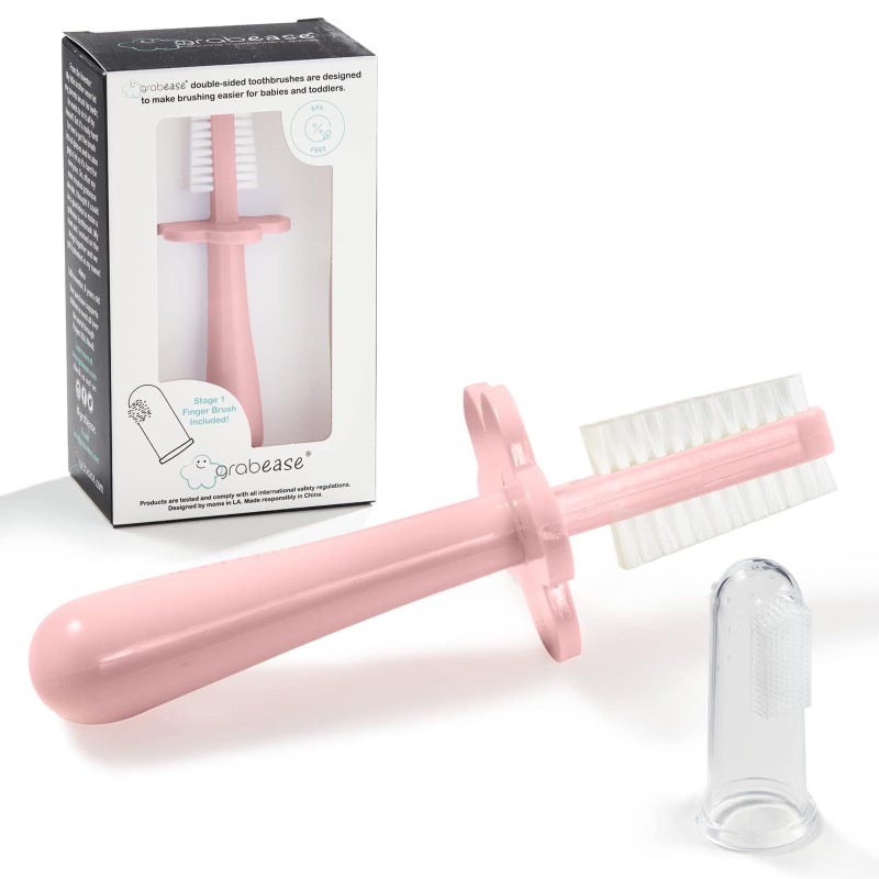 grabease Double-Sided Finger Toothbrush - Promotes Independent Brushing & Toddler Toothbrush - Recyclable Silicone Baby Brush - Finger Brush for Gum Massage - 12 Months & Up, Blush, Pack of 1 - Image 1
